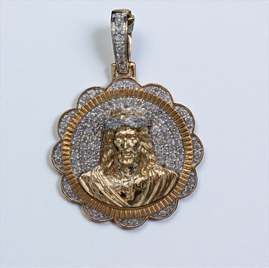 Jesus Christ Pendant 14K Yellow Gold With Diamond / 1.15Ct Dia / 12.5gr