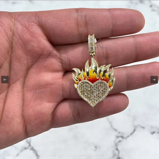 14K Yellow Gold Diamond Heart On Fire Pendant 1.02Ct Dia / 6.2gr