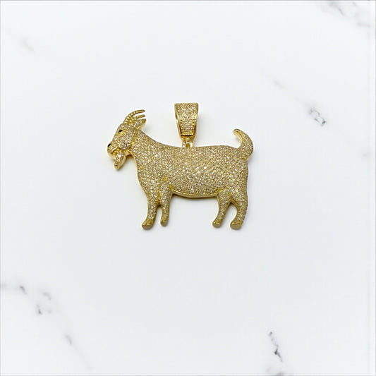 10K Yellow Gold Diamond Big Goat Pendant 1.69Ct Dia / 12.94gr / 1.5in
