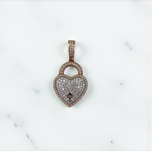 Heart Lock Pendant 14K Rose-White Gold With Diamond / 8.4gr