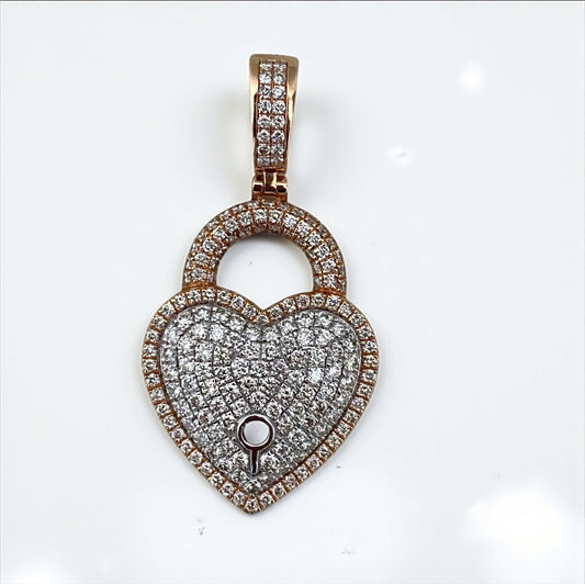 Heart Lock Pendant 14K Rose-White Gold With Diamond / 8.4gr