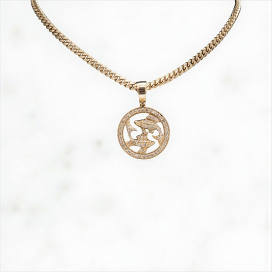 Pisces Sign Pendant 10K Yellow Gold With Diamond / 1.64Ct Dia / 6.2gr