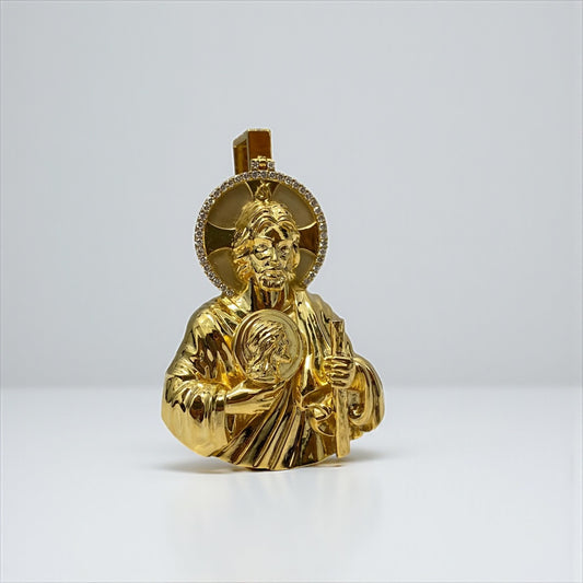 10K Yellow Gold San Judas Pendant 1.35Ct Lab Dia / 54.3gr / 3in