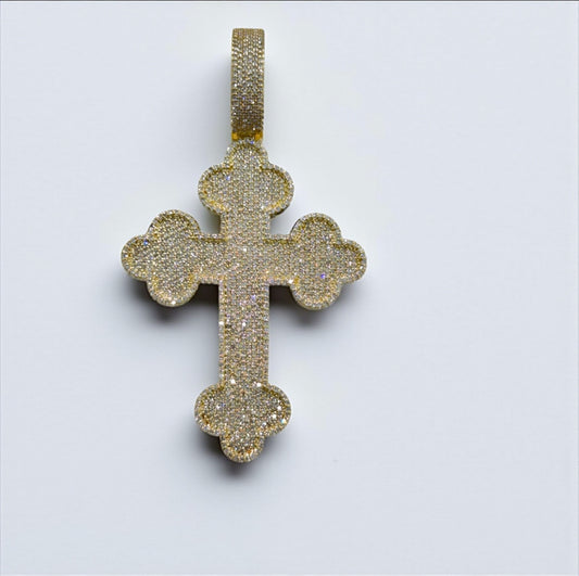 10K Yellow Gold Diamond Cross Pendant 1.89Ct Dia / 12.7gr