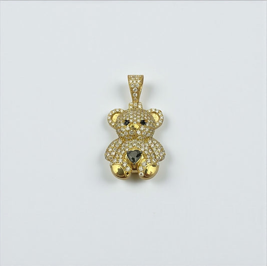 10K Yellow Gold Diamond Bear-Heart Black Pendant 1.05Ct Dia / 3.86gr / 1.3in