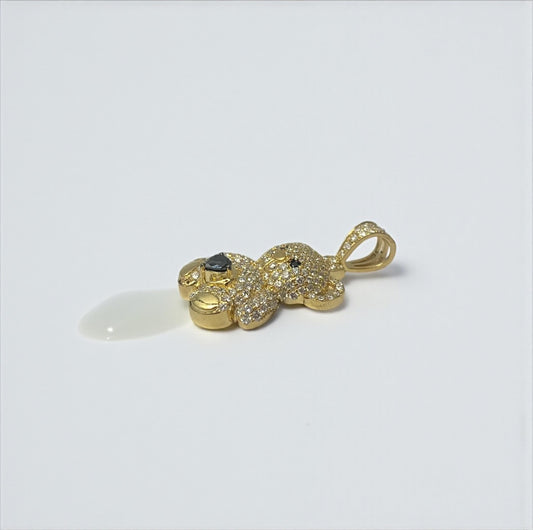 10K Yellow Gold Diamond Bear-Heart Black Pendant 1.05Ct Dia / 3.86gr / 1.3in