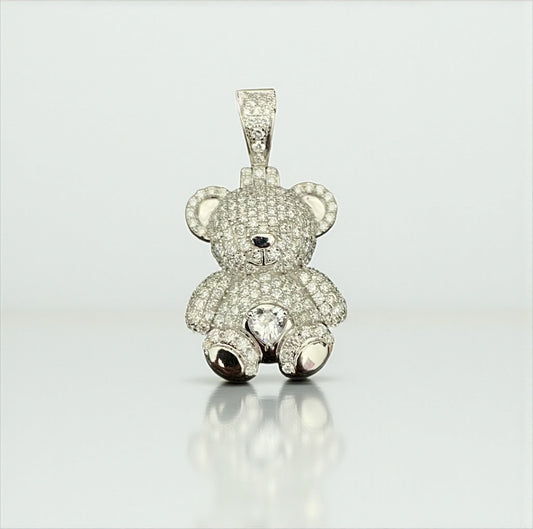 10K White Gold Diamond Bear-Heart White Pendant 1.34Ct Dia / 3.75gr / 1.3in