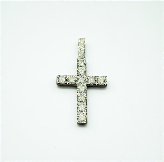 14K White Gold Lab Diamond Cross Pendant 6.05Ct Lab Dia Vs / 7.07gr / 2in