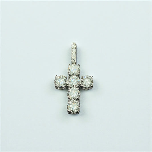 14K White Gold Lab Diamond Cross Pendant 6.27Ct Lab Dia Vs / 5.17gr / 1.5in
