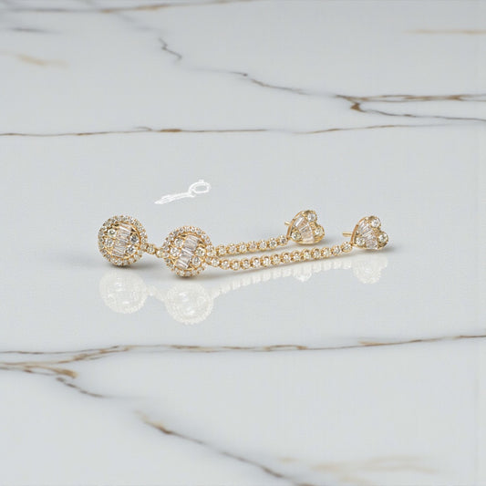 14K Yellow Gold Luxury Stud Earrings With Diamond Baguette 2.45Ct / 6.5gr