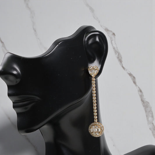 14K Yellow Gold Luxury Stud Earrings With Diamond Baguette 2.45Ct / 6.5gr