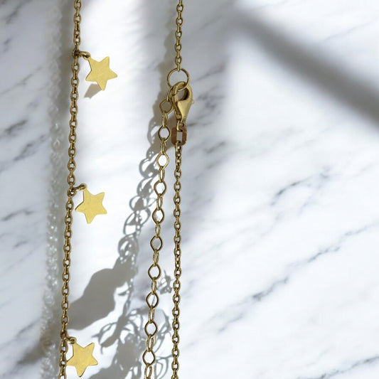 14K Yellow Gold Star Waist Belly Chain / 6.5gr / 1.5mm / 34in
