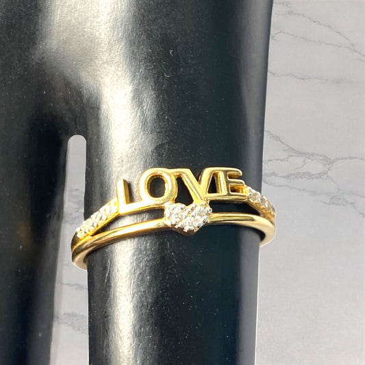 14K Yellow Gold Love Ring With Zirconia / 1.6gr / Size 7.5