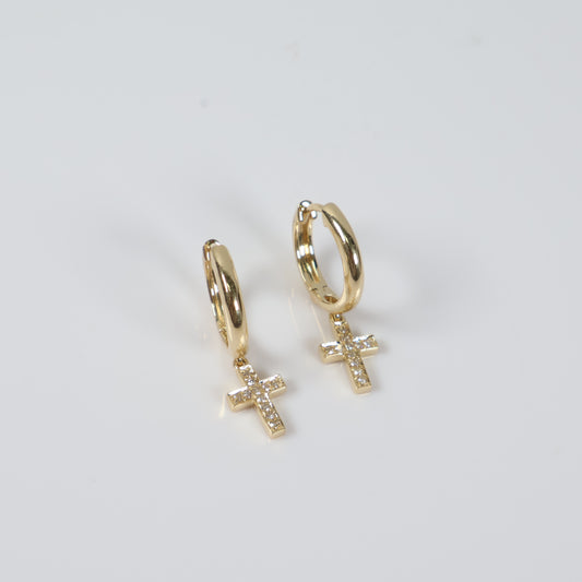 10K YG Diamond Cross Hoop Earrings / 3.15gr / / 0.13Ct Dia