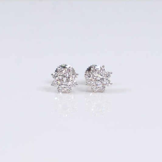 14K WG Lab Diamond Petal Flower Stud Earrings / 1.24gr / 8mm / 1 CTTW Lab VS / E-F