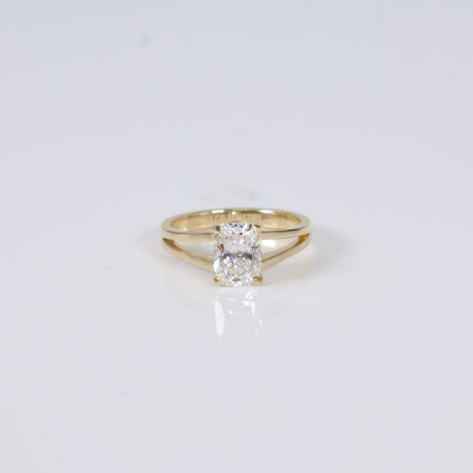 14K YG Lab Diamond Cushion Brilliant With Certificate Engagement Ring / 3.15gr / Sz 6 / 1.53Ct Lab Dia / E / VS1