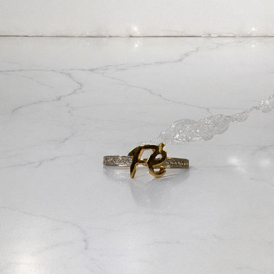 18K Yellow Gold Fe Ring With Zircons / 2.2gr / Size 6.5
