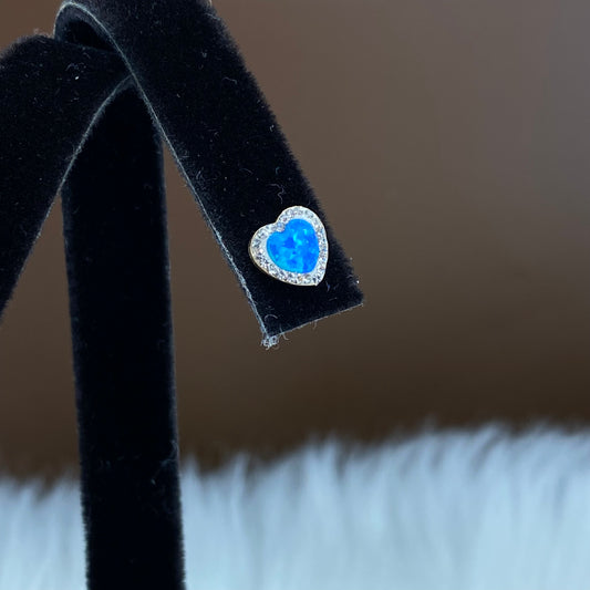 14K YG Blue Heart Stud Earrings / 0.8gr / / White Zircons
