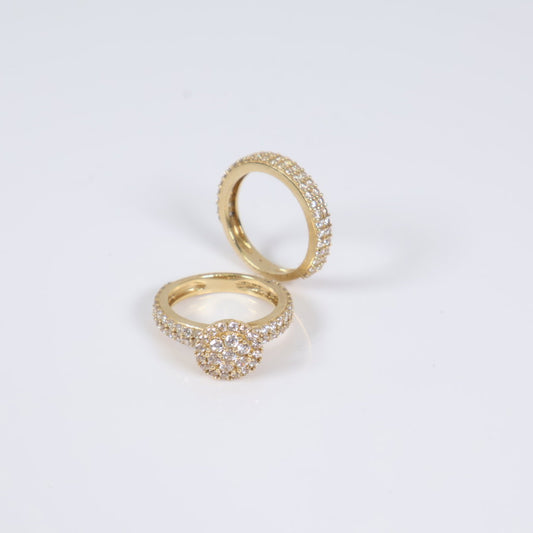 14K YG Luxury Round Duo Engagement Ring / 8.1gr / Sz 7 / White Zircons