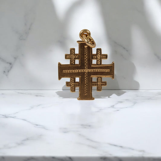 18K YG Jerusalem Cross Pendant / 3.78gr / 1in /