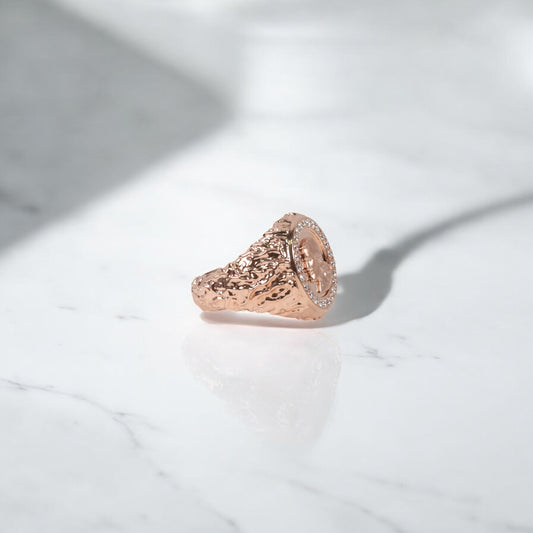 10K RG Diamond Jesus Face Rustic Rings / 14.94gr / Sz 11.5 / 0.59Wt Dia