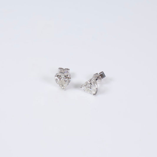 14K WG Lab Diamond Heart Cut Stud Earrings / 1.72gr / 7mm / 2.18Ct Lab / VS / F