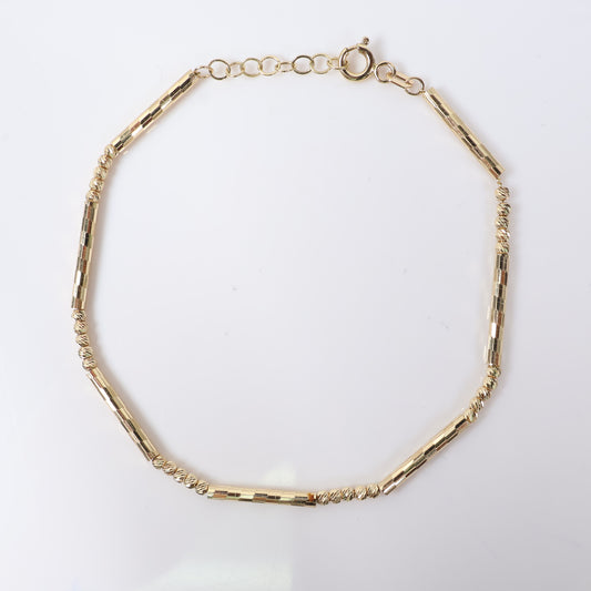 14K YG Cylinder - Diamond Cut Balls Bracelet / 3.4gr / 2mm / 7.5in /