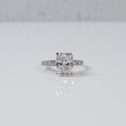 14K WG Lab Diamond Cushion Brilliant With Certificate Engagement Ring / 3.51gr / Sz 7 / 3.59 CTTW Lab VS / E-F
