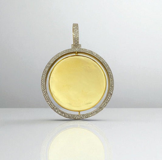 10K Yellow Gold Diamond Memorial Double Photo Pendant 1.19Ct Dia / 18.42gr / 2.3-1.7in