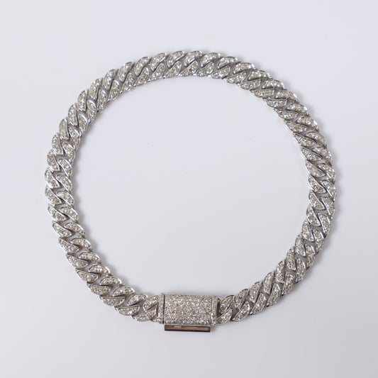 10K WG Diamond Cuban Links Bustdown Hallow Bracelet / 12.2gr / 6.5mm / 7.5in / 1.99Ct Dia