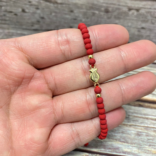 18K Yellow Gold Tejida Fish-Smooth Balls Bracelet Adjustable / 0.4gr