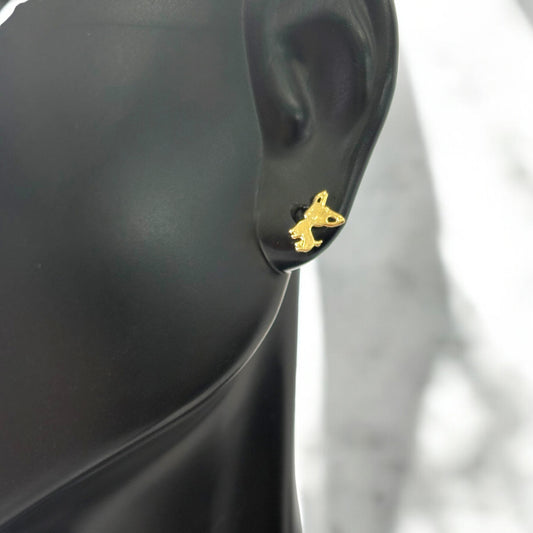 18K Yellow Gold Dog Stud Earrings / 0.6gr
