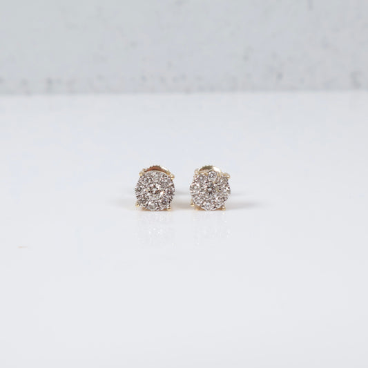14K YG Diamond Round Stud Earrings / 2gr / 7mm / D-0.75Ct
