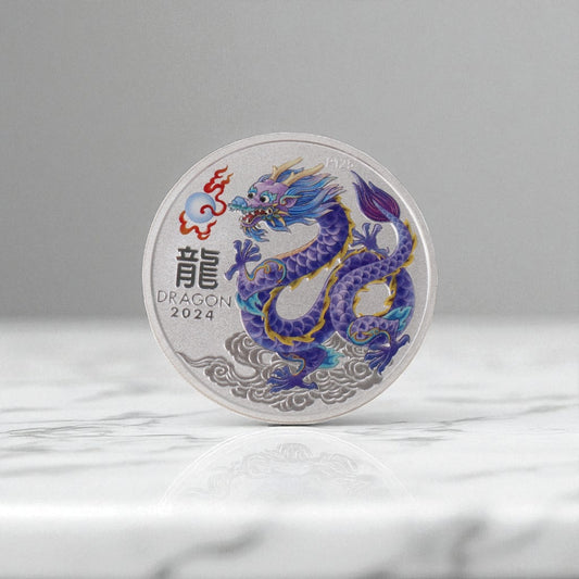Silver Australian Lunar Series III - 2024 Year Of The Dagon Purple Coin / 1oz / /