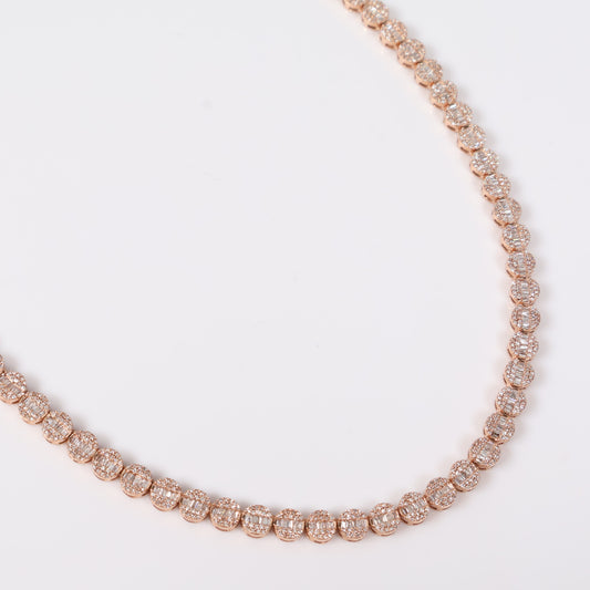 10K RG Diamond Round Luxury Baguette Chain / 22.53gr / 5mm / 17in / D-4.50Ct