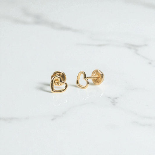 18K YG Heart Silhouette Stud Earrings / 0.53gr / 6mm /