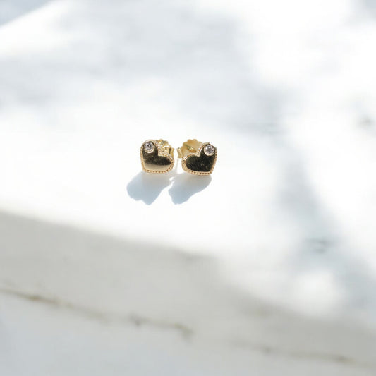 14K YG Fashion Heart Stud Earrings / 1gr / 7mm /