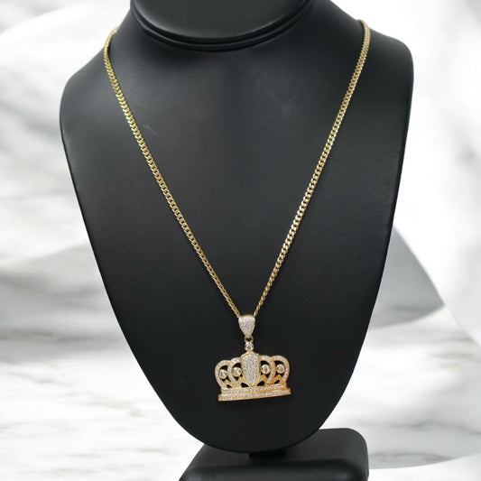 14K YG Crown / Cuban Link Chain Set Jewelry / 14.2Gr / 3mm / 22in /