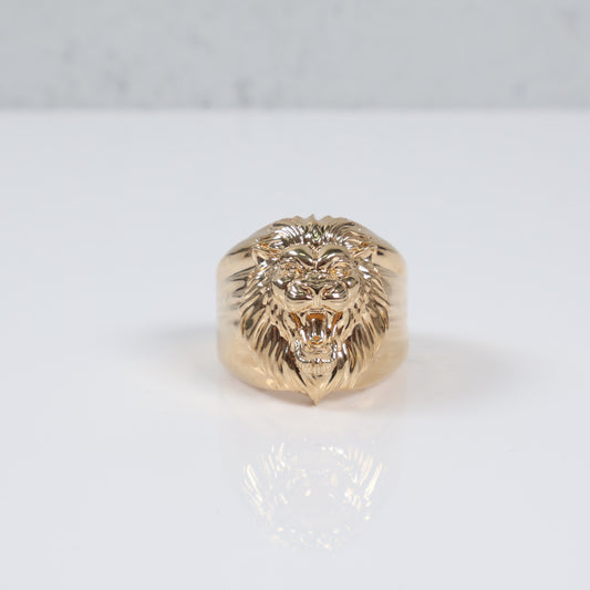 14K YG Lion Face Rings / 22.15gr / Sz 12.5 /
