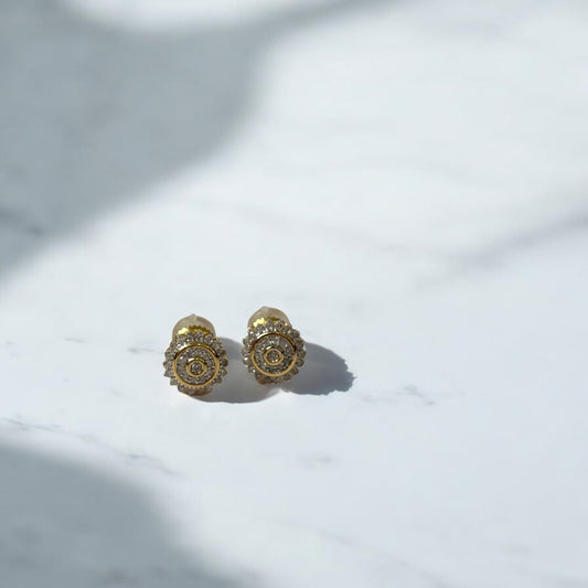 10K Yellow Gold Diamond Flower Stud Earrings 0.16Ct Dia / 1gr