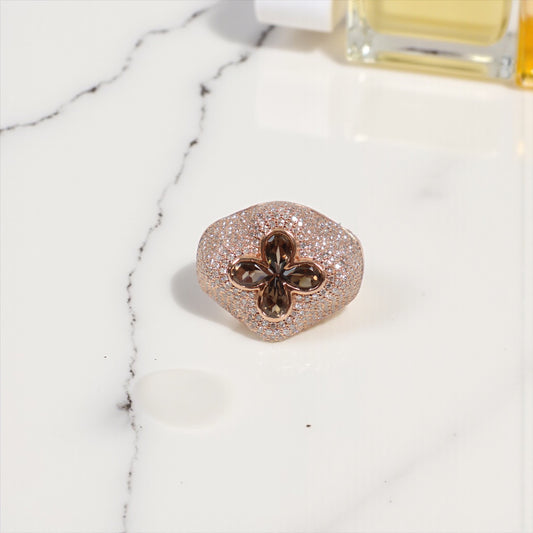 10K RG Diamond Clover With Brown Sapphire Rings / 9.66gr / Sz 10 / S-1.9Ct / D-2.15Ct