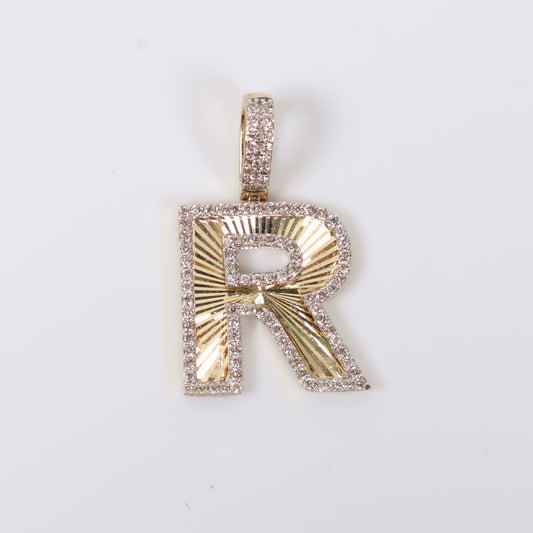 10K YG Diamond Letter R Pendant / 3.35gr / 0.8in / D-0.65Ct