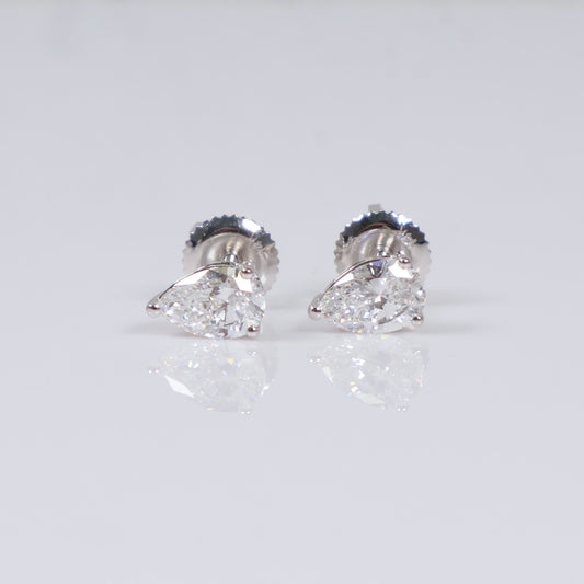 14K WG Lab Diamond Pear Cut Stud Earrings / 1gr / 7mm / 1 CTTW Lab VS / E-F