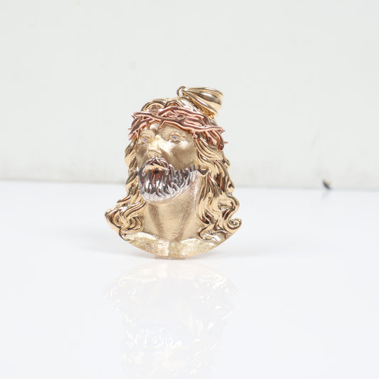 14K 3 Tone Medium Jesus Face Pendant / 6.6gr / 2.5in /