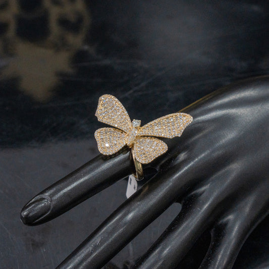 14K Yellow Gold Luxury Butterfly Ring With Diamond 5.29Ct / 11.7gr / Size 7