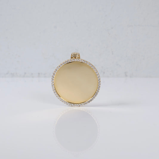 14K YG Memorial Round Pendant / 4.7gr / 1.7in / White Zircons