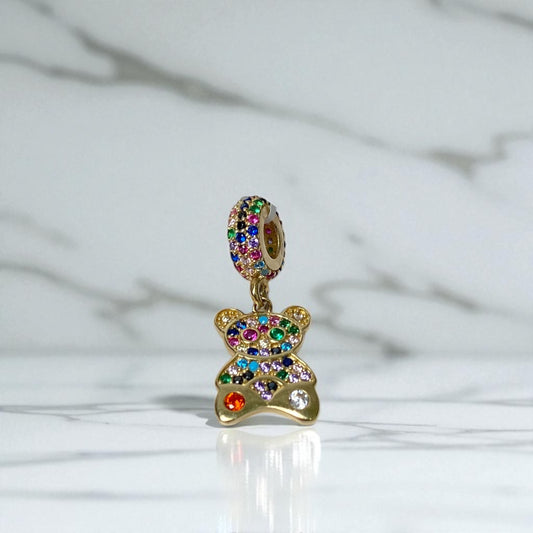 14K Yellow Gold Colorful Bear Pendant With Zirconia / 2.2gr