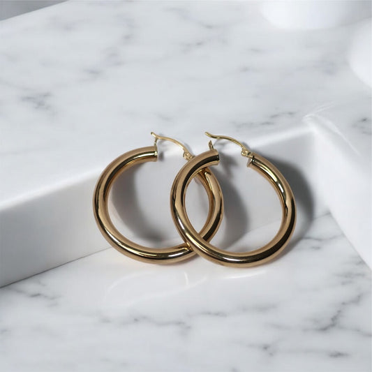 10K YG Fashion Hoop Earrings / 4.38gr / 1.5in