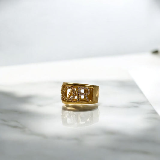 18K Yellow Gold Amor Ring With Zircons / 8gr / Size 6 3/4