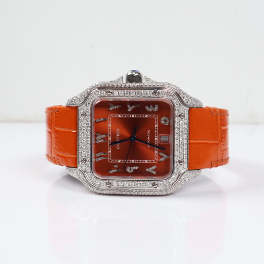 Cartier Santos Orange Bustdown XL Arabic Numbers Watch